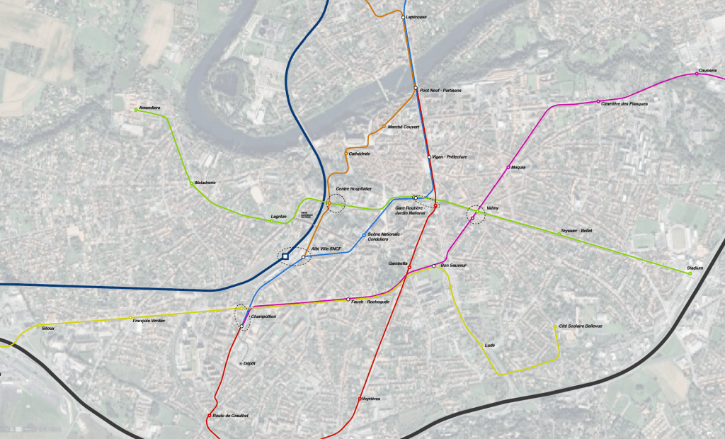 Plan du Tram d'Albi en 2050